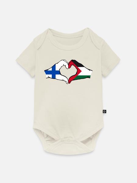 Finnland Palästina Herzform mit Hände - Baby Premium Kurzarmbody - Naturweiß