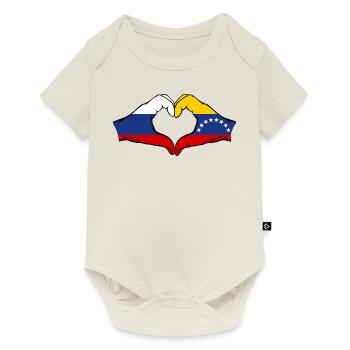 Russia Venezuela Flag Hands Heart Shape - Baby Premium short-sleeve bodysuit - off white - Front
