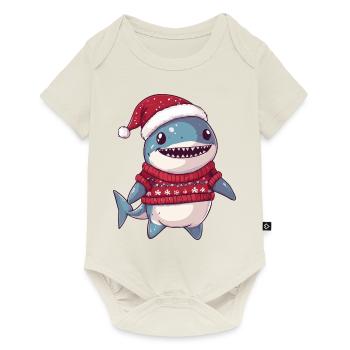 Bande dessinée de Noël requin - Body à manches courtes Premium Bébé - blanc cassé - Devant