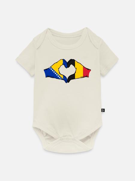 Bosnien Belgien Flagge Hände Herzform - Baby Premium Kurzarmbody - Naturweiß