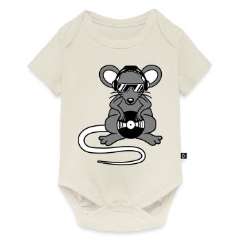 Souris DJ Lunettes de soleil Casque Fête Célébrer la musique - Body à manches courtes Premium Bébé - blanc cassé - Devant