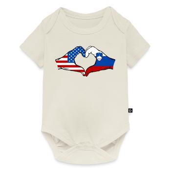 États-Unis, Slovénie, Drapeau, Main, Coeur - Body à manches courtes Premium Bébé - blanc cassé - Devant