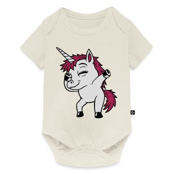 Fête Licorne Dabbing Danse - Body à manches courtes Premium Bébé - blanc cassé - Devant