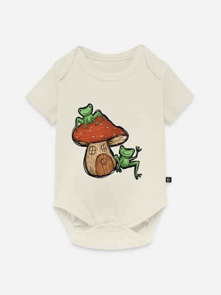Frösche mit süßem Pilzhaus - Baby Premium Kurzarmbody - Naturweiß