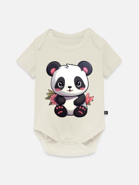 süßer Panda - Baby Premium Kurzarmbody - Naturweiß