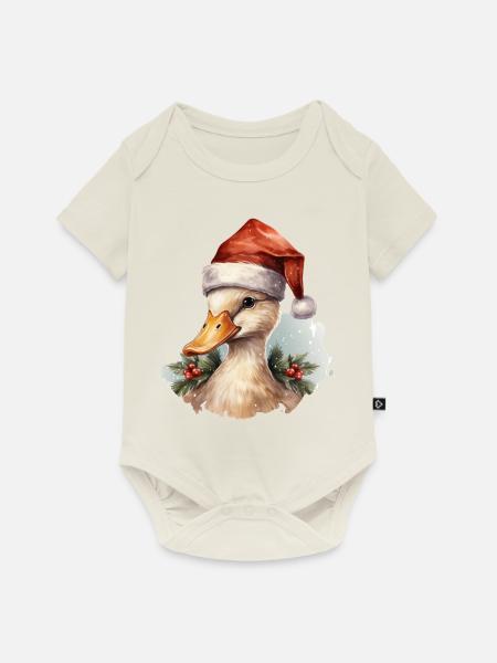 Ente mit Weihnachtsmütze, T-Shirt, Tasse - Baby Premium Kurzarmbody - Naturweiß