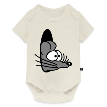 Maus Wand Loch Mauseloch Guckt Süß Lustig Comic - Baby Premium Kurzarmbody - Naturweiß - Vorne