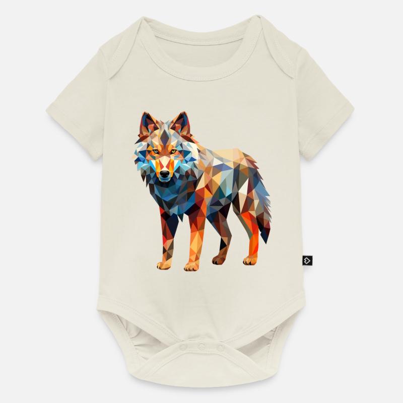Dessin géométrique Wolf - Body à manches courtes Premium Bébé - blanc cassé