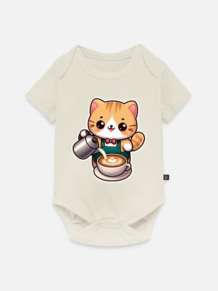 Kätzchen Barista - Baby Premium Kurzarmbody - Naturweiß
