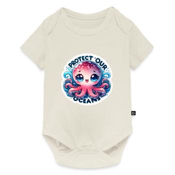 Protégez nos océans Chibi Cute Octopus Jour de la Terre - Body à manches courtes Premium Bébé - blanc cassé - Devant