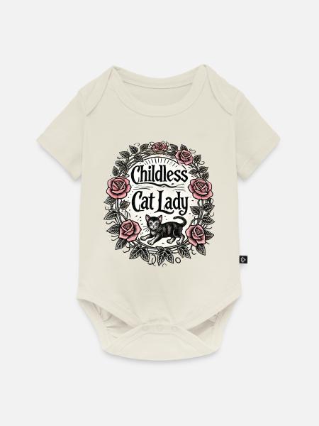 Kinderlose Katzendame - Baby Premium Kurzarmbody - Naturweiß