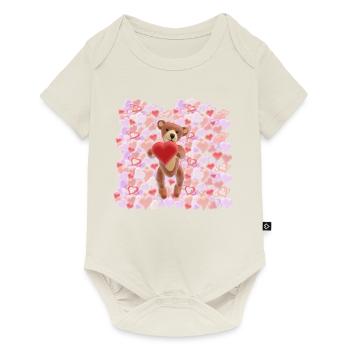 Valentine-Teddy mit einem Meer aus Herzen - 3D - Baby Premium Kurzarmbody - Naturweiß - Vorne