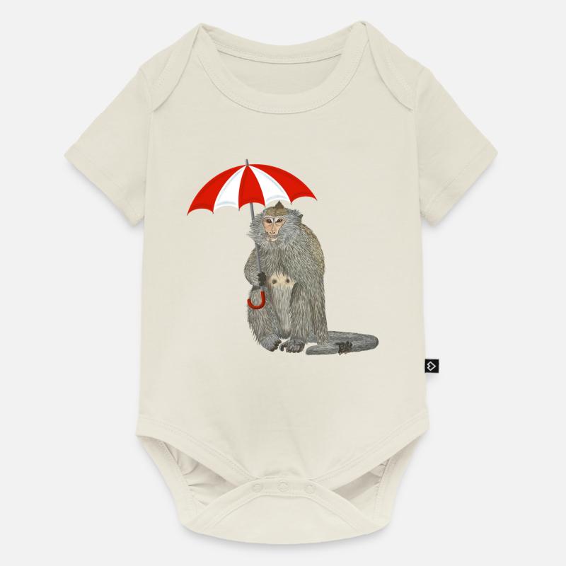 Affe Regenschirm - Baby Premium Kurzarmbody - Naturweiß