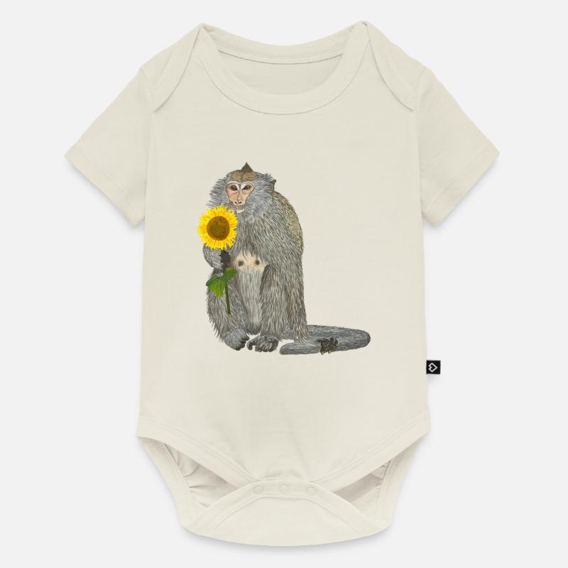 Affe Sonnenblume Makake - Baby Premium Kurzarmbody - Naturweiß