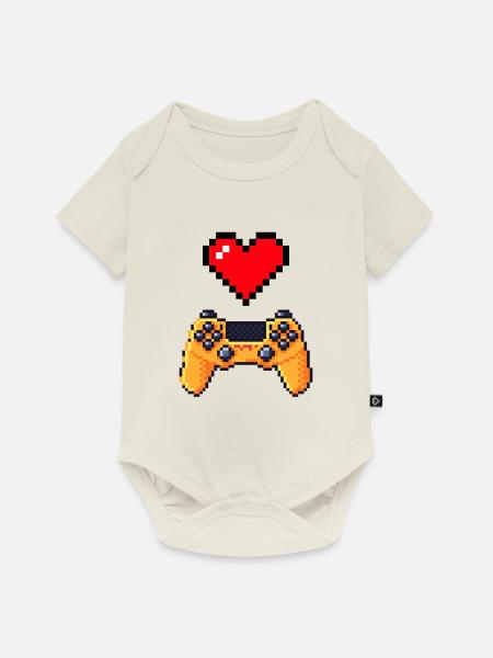 Retro-Gaming-Herzcontroller - Baby Premium Kurzarmbody - Naturweiß