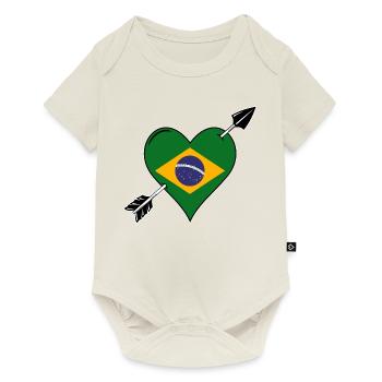 Brésil drapeau coeur amoureux - Body à manches courtes Premium Bébé - blanc cassé - Devant