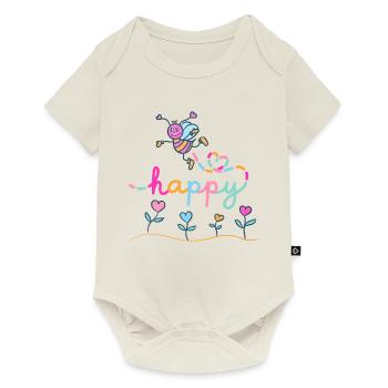 Be happy - Happy bee with heart flowers - Baby Premium short-sleeve bodysuit - off white - Front