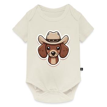 Teckel mignon de pays avec chapeau de cow-boy - Body à manches courtes Premium Bébé - blanc cassé - Devant