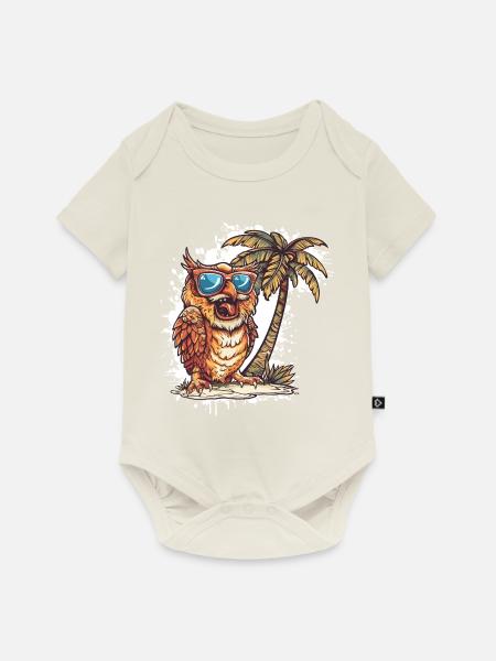 Eule Insel Palme - Baby Premium Kurzarmbody - Naturweiß