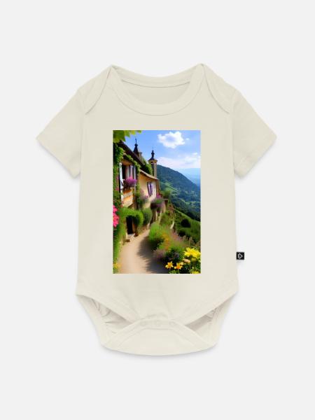 Mediterranes Bergdorf - Baby Premium Kurzarmbody - Naturweiß