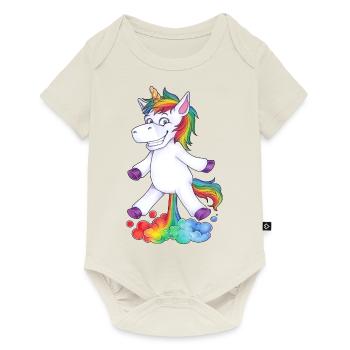 Einhorn Pups Furz Regenbogen Unicorn Rainbow Wolke - Baby Premium Kurzarmbody - Naturweiß - Vorne