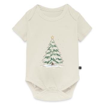 Schneebedeckter Weihnachtsbaum mit goldenem Stern - Baby Premium Kurzarmbody - Naturweiß - Vorne