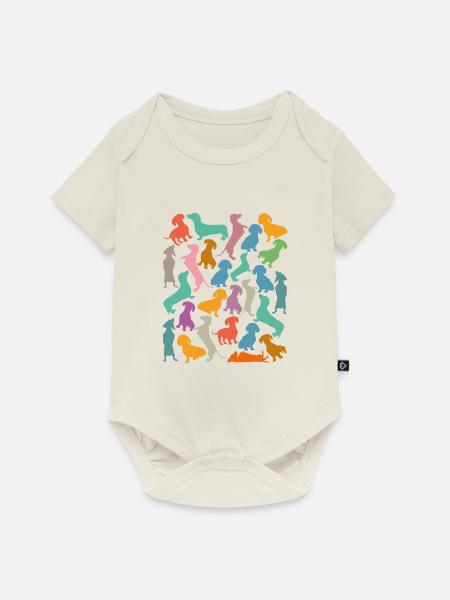 Muster aus vielen bunten Dackeln - Baby Premium Kurzarmbody - Naturweiß