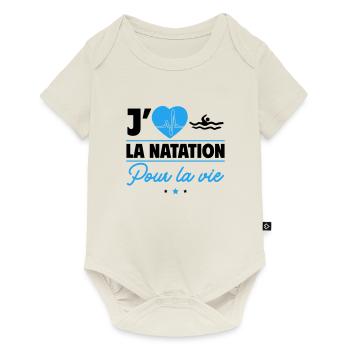 J'aime la natation pour la vie,nageur,nageuse - Body à manches courtes Premium Bébé - blanc cassé - Devant