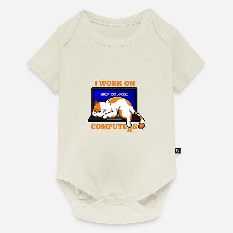 Katze und Computer, die Programmierergeschenk zerhacken - Baby Premium Kurzarmbody - Naturweiß