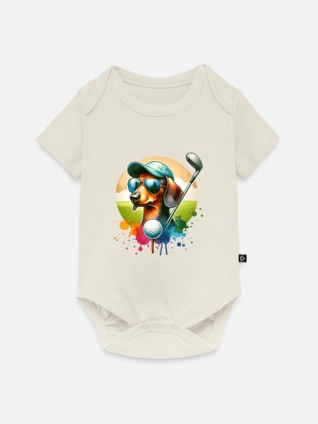 Cool Golf Spieler Dackel Wiener Hund Design - Baby Premium Kurzarmbody - Naturweiß