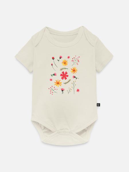 Blumen Muster - Baby Premium Kurzarmbody - Naturweiß