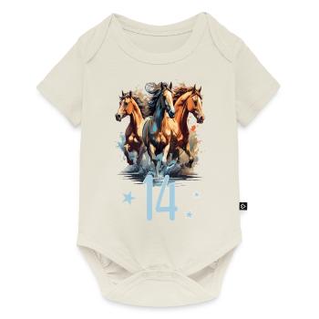 Geburtstag 14 Mädchen Pferd Reiten Stall Fourteen - Baby Premium Kurzarmbody - Naturweiß - Vorne