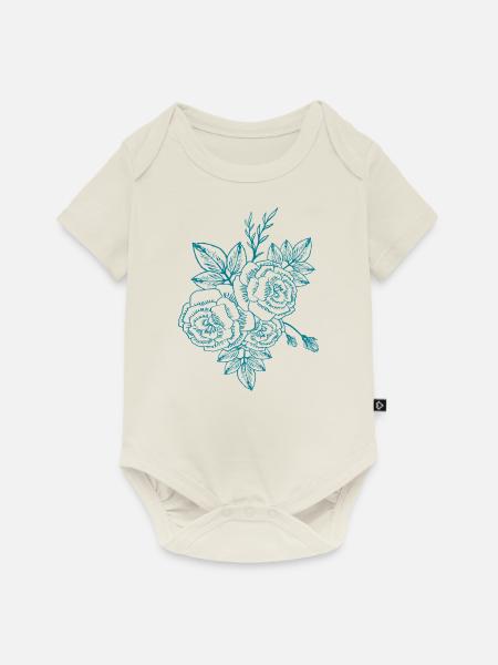 Roses Petrol - Baby Premium Kurzarmbody - Naturweiß