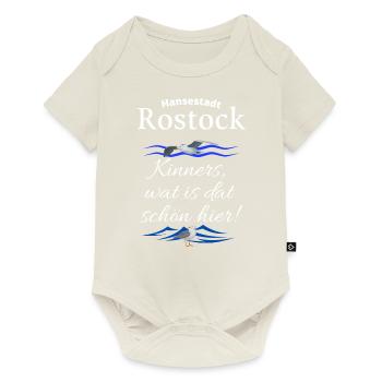 Rostock Hansestadt Ostsee Urlaubs Spruch mit Möwe - Baby Premium Kurzarmbody - Naturweiß - Vorne