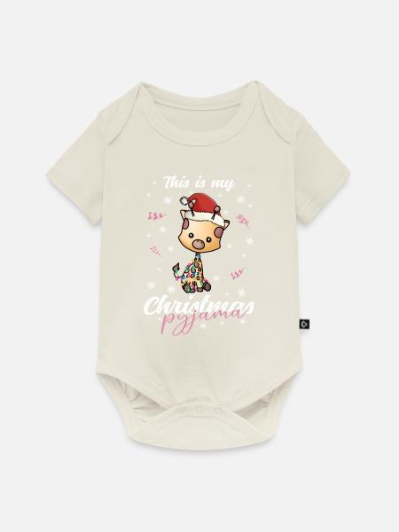 Giraffe Pyjama Weihnachten Schlafen - Baby Premium Kurzarmbody - Naturweiß