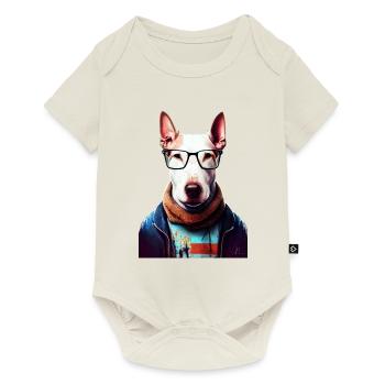 Hipster Hund Bullterrier #Bullterrier - Baby Premium Kurzarmbody - Naturweiß - Vorne