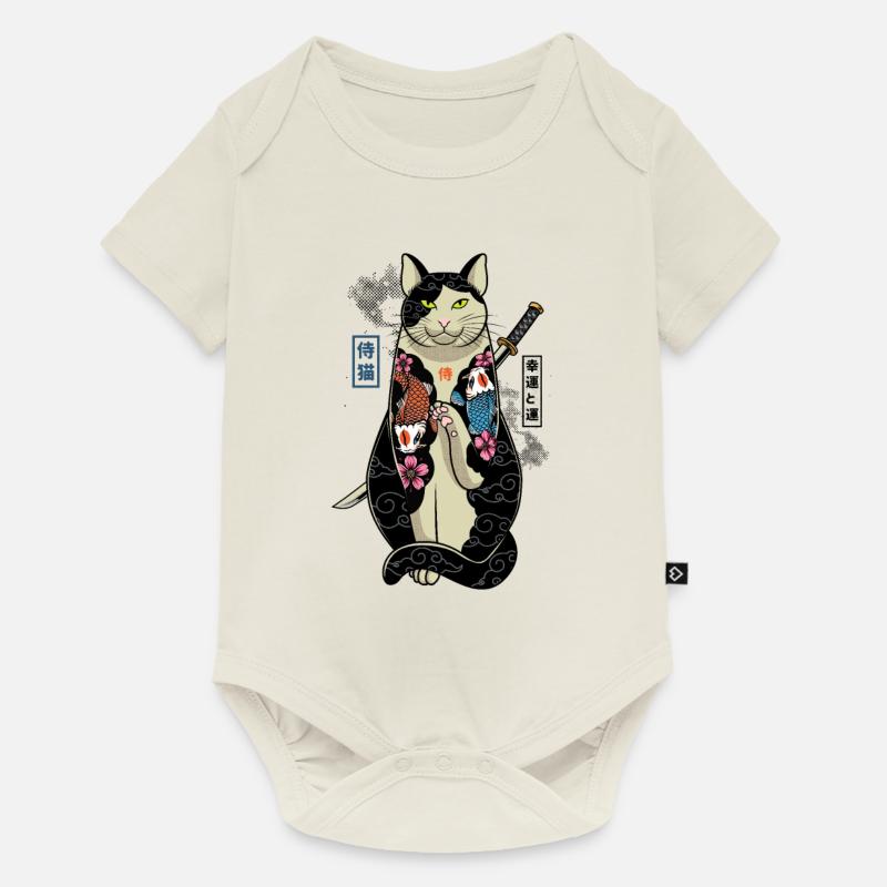 samurai cat - maneki neko - Body à manches courtes Premium Bébé - blanc cassé