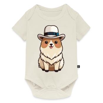 Bébé alpaga mignon avec un chapeau - Body à manches courtes Premium Bébé - blanc cassé - Devant