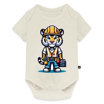 Mignon tigre ouvrier de la construction - Body à manches courtes Premium Bébé - blanc cassé - Devant