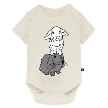 2 lapins amis équipe équipage couple deux assis sur la tête - Body à manches courtes Premium Bébé - blanc cassé - Devant