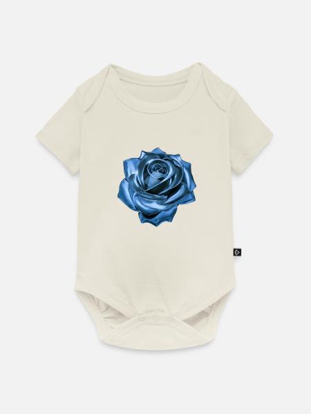 Rose, blau, Metall,,metallisch - Baby Premium Kurzarmbody - Naturweiß