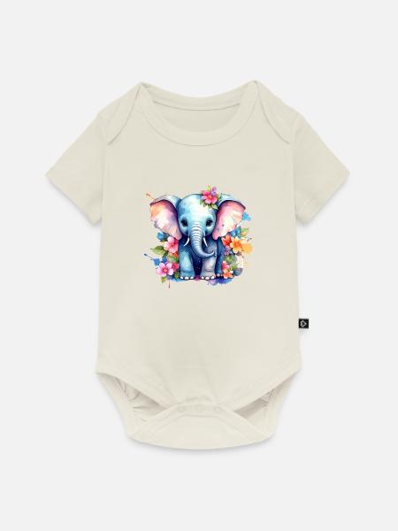 Elefant,Graffiti, bunt, Malerei,blumen - Baby Premium Kurzarmbody - Naturweiß