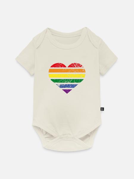 Regenbogen Herz - Baby Premium Kurzarmbody - Naturweiß