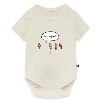 Birds Funny Flying Wifi - English - Baby Premium short-sleeve bodysuit - off white - Front