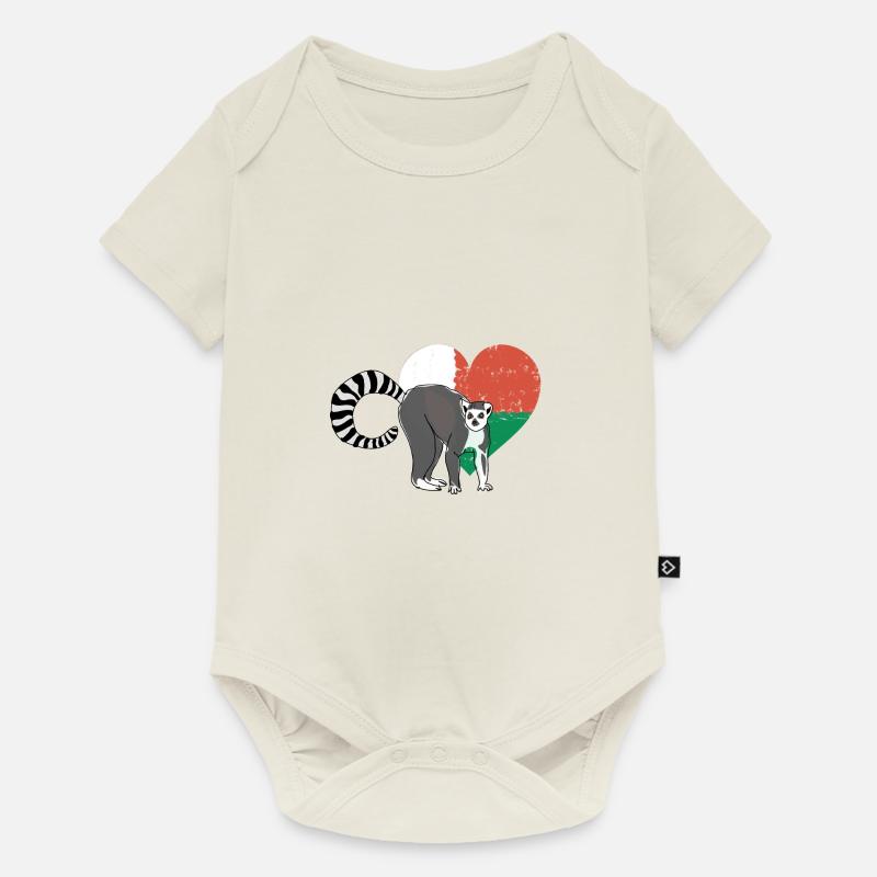 Madagascar lémurien sur drapeau malgache - Body à manches courtes Premium Bébé - blanc cassé
