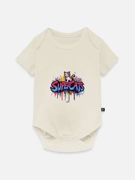 Supercats 2 Logo - Baby Premium Kurzarmbody - Naturweiß