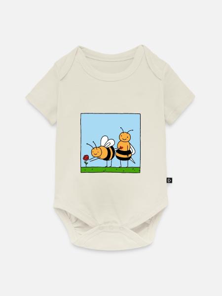 BIENE HUMMEL LIEBE VERLIEBT - Baby Premium Kurzarmbody - Naturweiß