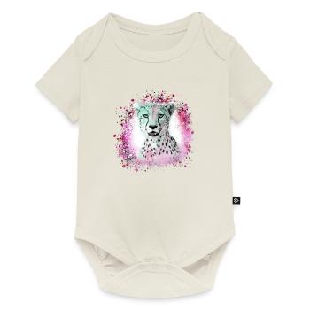 léopard, chat, chat sauvage, graffiti, peinture, rose - Body à manches courtes Premium Bébé - blanc cassé - Devant