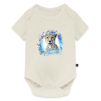 léopard, chat, chat sauvage, graffiti, peinture, bleu - Body à manches courtes Premium Bébé - blanc cassé - Devant