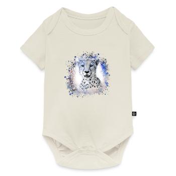 léopard, chat, chat sauvage, graffiti, peinture, bleu - Body à manches courtes Premium Bébé - blanc cassé - Devant